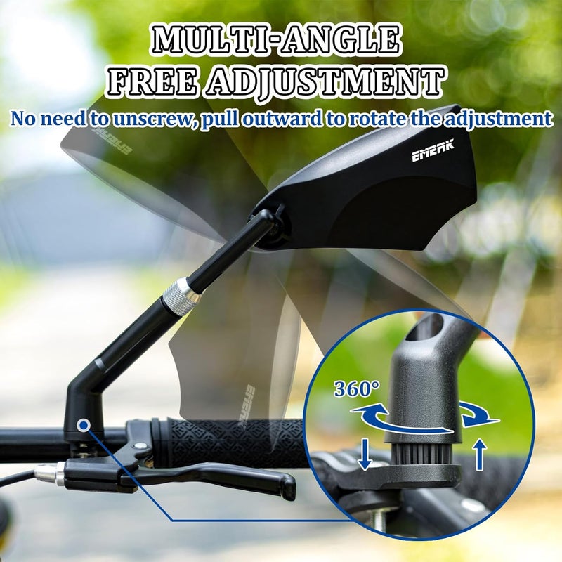 EMERK Anti-Glare Handlebar Bike Mirror: Bike Rear View Mirror With Retractable & 360°Adjustable Lens, HD Blast-Resistant Bicycle Mirror For 20-23mm Handlebar (Left) - Image 3
